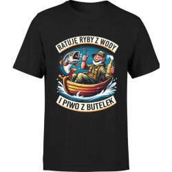  Koszulka męska Wędkarska Ratuje Ryby Z Wody I Piwo Z Butelek