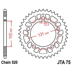  Zębatka tylna aluminiowa JT A 75-44, 44Z, rozmiar 520