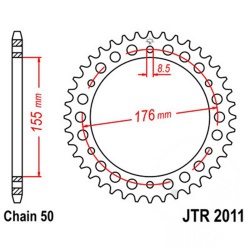  Zębatka tylna stalowa JT R2011-42, 42Z, rozmiar 530