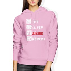  Bluza damska z kapturem Anime Eat Sleep Repeat różowa