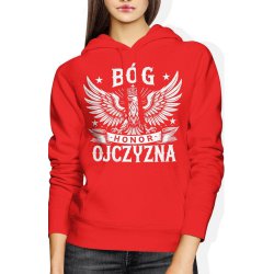  Bluza damska z kapturem Bóg Honor Ojczyzna Orzeł Biały czerwona