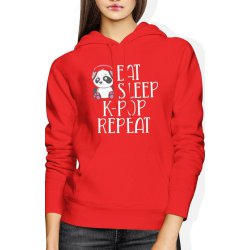  Bluza damska z kapturem Eat Sleep K-POP repeat KPOP muzyczna czerwona