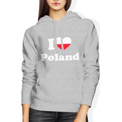  Bluza damska z kapturem I Love Poland Polska PL szara 