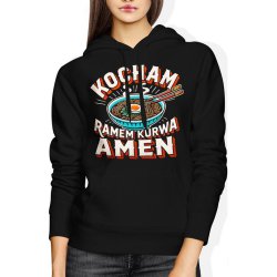  Bluza damska z kapturem Kocham Ramen ku*wa Amen z ramenem