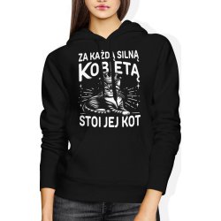  Bluza damska z kapturem Za każdą silną kobietą stoi jej kot 