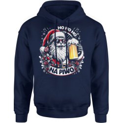  Bluza męska z kapturem Świąteczna z Mikołajem ho ho ho na piwo granatowa