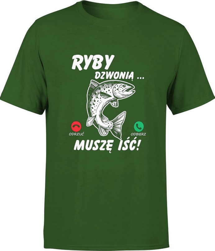 Koszulka męska Ryby dzwonią wędkarska wędkarz zielona