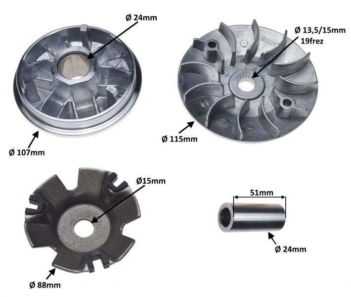 Wariator z tarczą zewnętrzną do skuterów 4T/GY6 125-150ccm