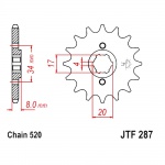 Zębatka przednia F287-14, 14 zębów, rozmiar 520 Honda XL 250 / 350