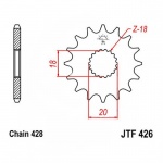 Zębatka przednia F426-15, 15 zębów, rozmiar 428